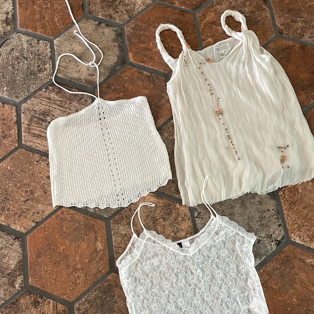 Lace silk knit cami tank halter bundle white cream feminine summer top bundle